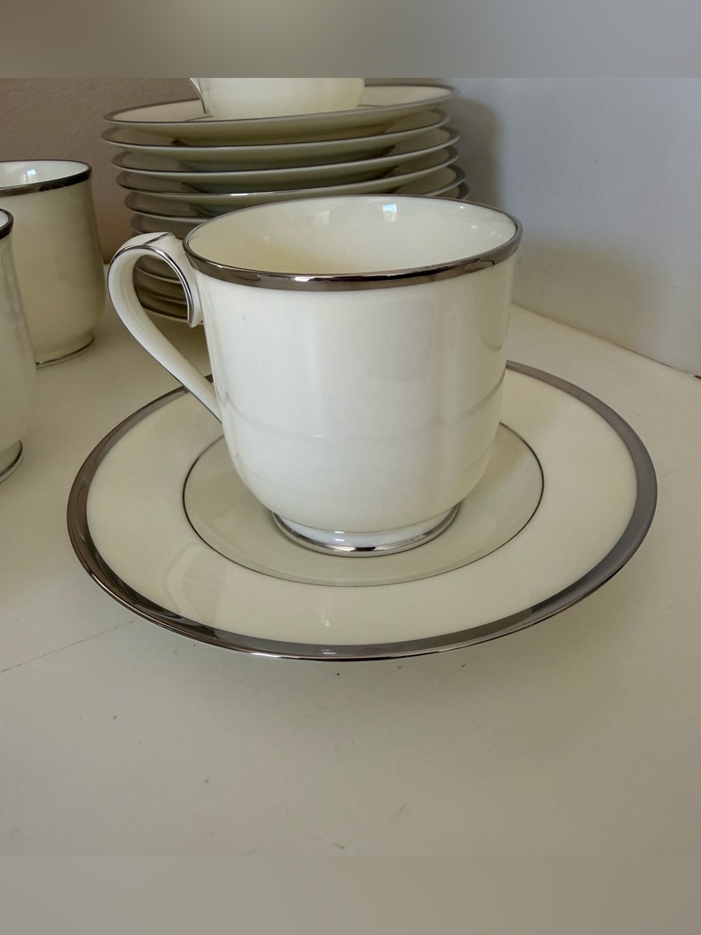 Noritake Paris 9727 Cup & Saucer Set Bone China Platinum Trim Japan